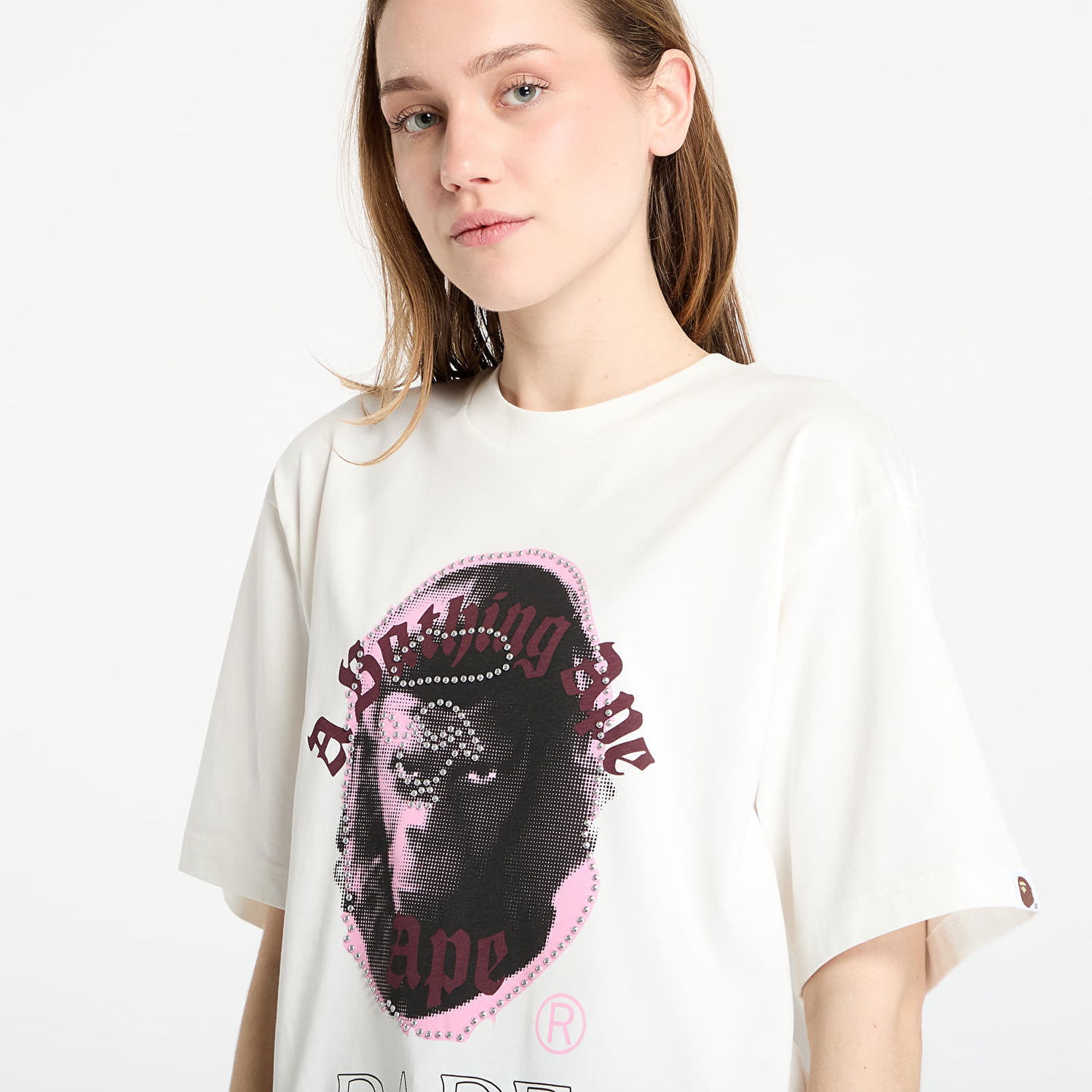 Tričko BAPE A BATHING APE Garment Dye Rhinestone Ape Head Relaxed Fit T-Shirt Biela | 001CSL301309MIVY, 1