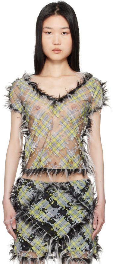 Tielko Diesel Sheer Plaid Print T-shirt Zelené | A16506 0CLBX, 0
