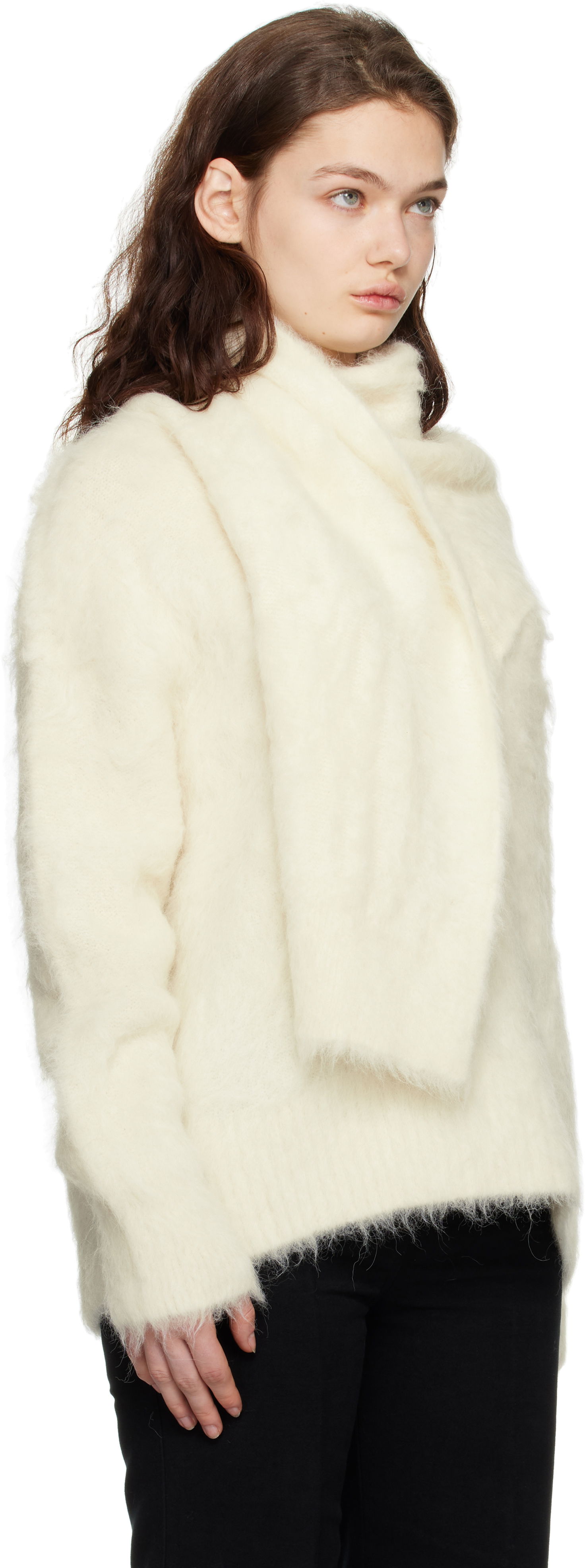 Sveter TOTEME TOTEME Draped-Scarf Knit Sweater Biela | 251-WRT0368-YA0106, 1