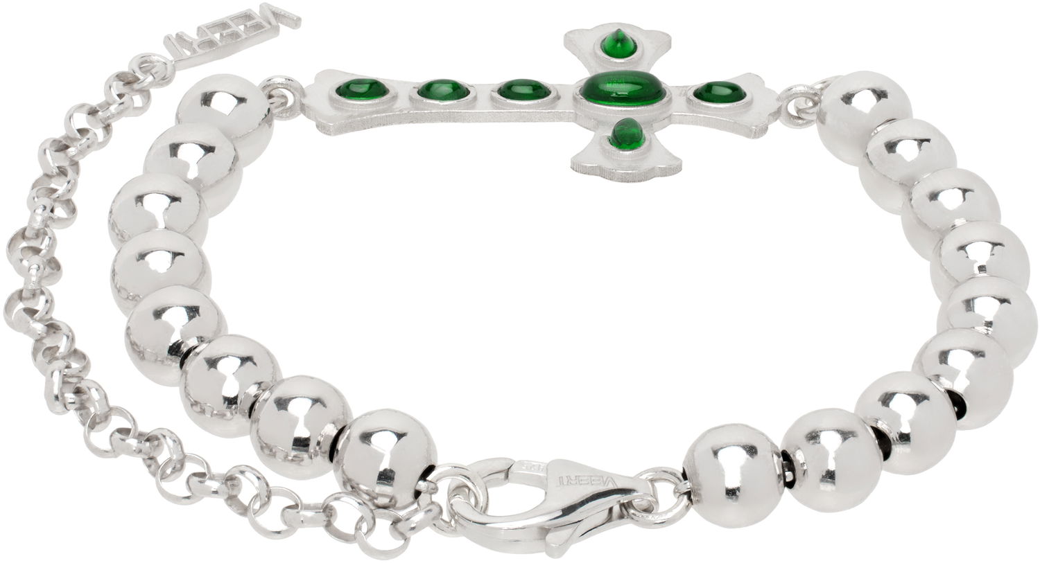 Náramok VEERT White Gold Green Cross Bracelet Zelené | BR05RH-WG, 1