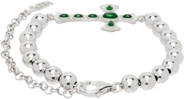 Náramok VEERT White Gold Green Cross Bracelet Zelené | BR05RH-WG, 1
