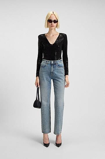 Body BOSS Sparkling bodysuit in stretch jersey with stacked-logo trim Čierna | 50546238, 1