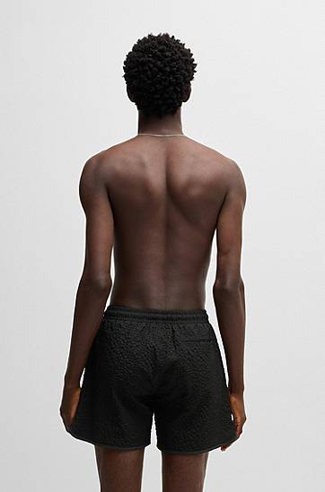 Plavky BOSS HUGO Waffle-Structured Swim Shorts Čierna | 50540152, 1