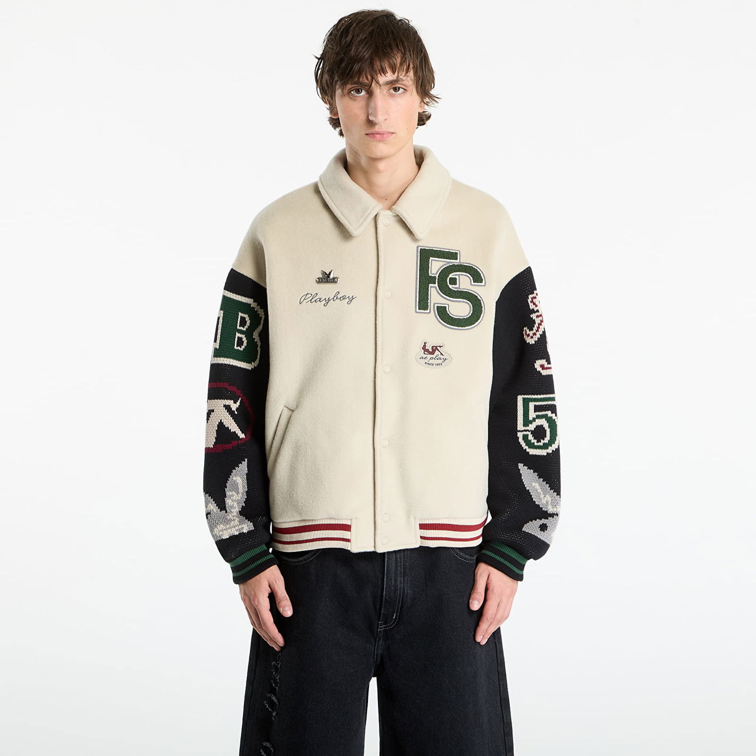 Bomber bunda Footshop Playboy x FTSHP Varsity Jacket UNISEX Grey Béžová | FTSHP_503, 0