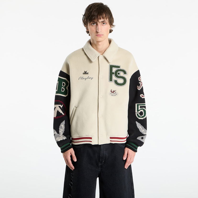 Bomber bunda Footshop Playboy x FTSHP Varsity Jacket UNISEX Grey Béžová | FTSHP_503