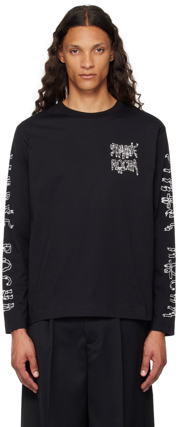 Tričko Simone Rocha Simone Rocha Printed Ribbon Logo Long Sleeve T-Shirt Čierna | 5194P19P21-M 0569, 0