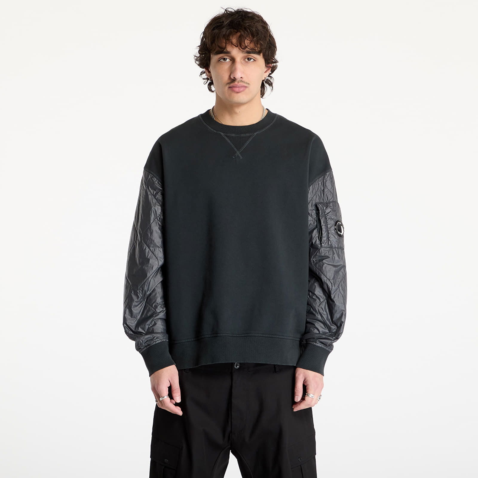 Diagonal Raised Fleece Crew Neck Sweatshirt