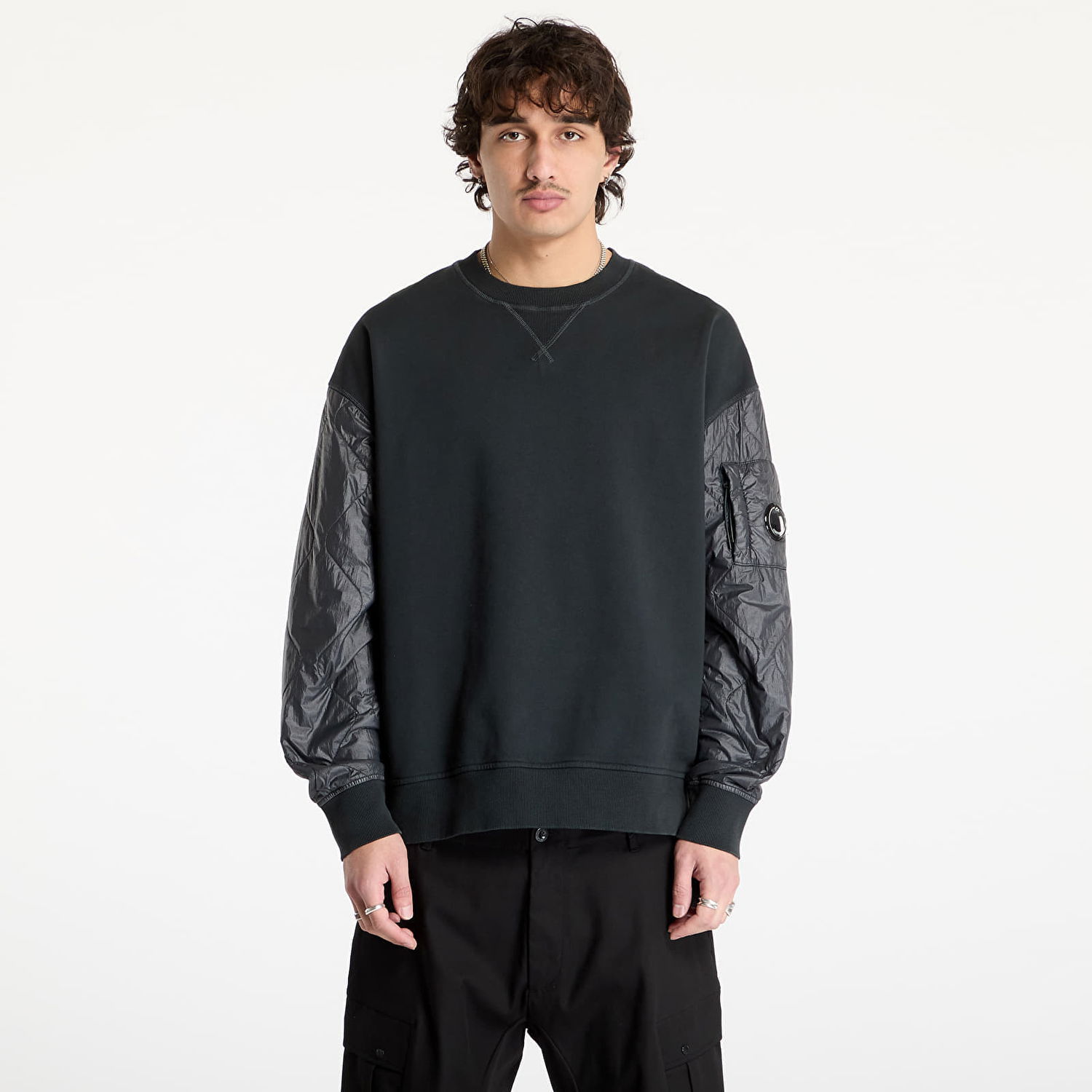 Mikina C.P. Company Diagonal Raised Fleece Crew Neck Sweatshirt Čierna | 17CMSS003A005835M-995, 0