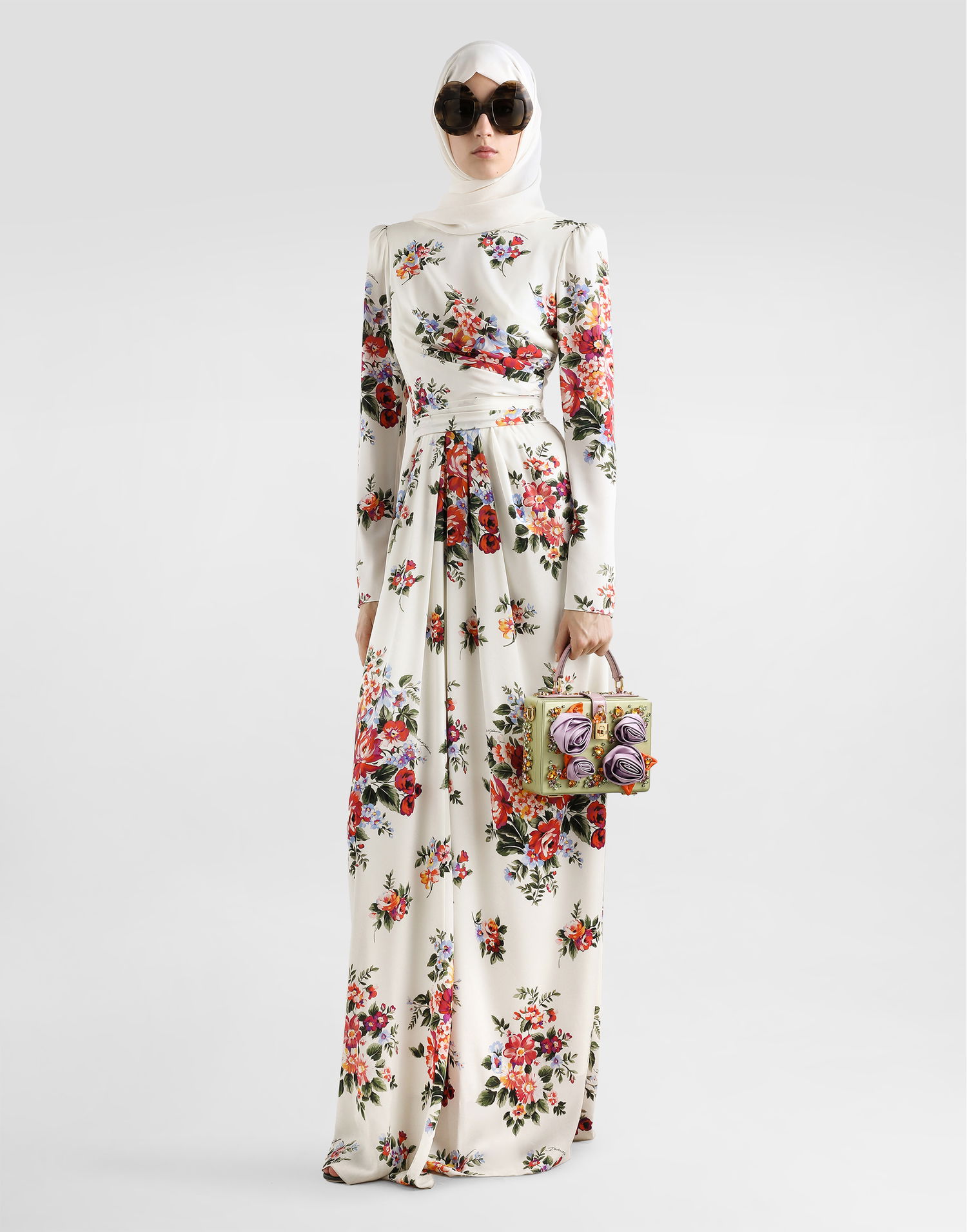 Šaty Dolce & Gabbana Flower Bouquet-print Charmeuse Dress Rôznofarebný | F610LTFSA8PHA5ZO, 1
