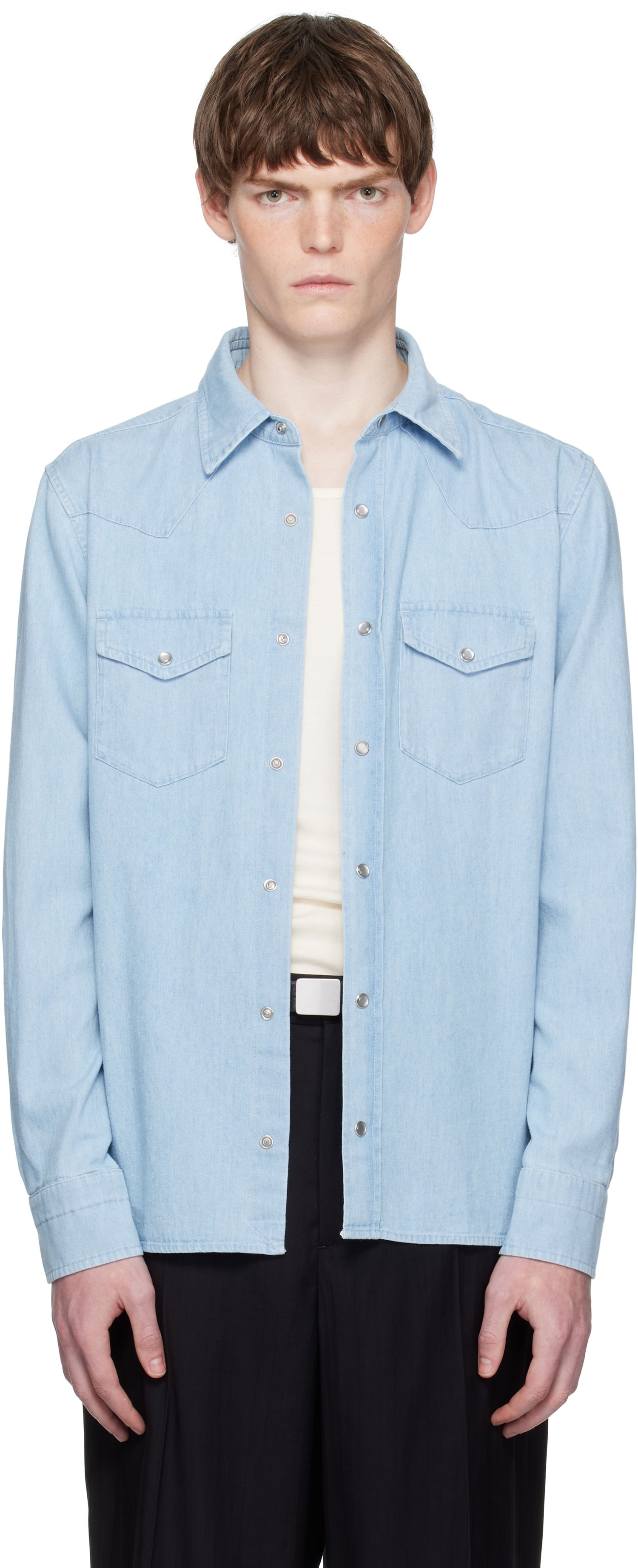 Košeľa Tom Ford TOM FORD Denim Chambray Western Shirt Modrá | HDS001-FMC240, 0