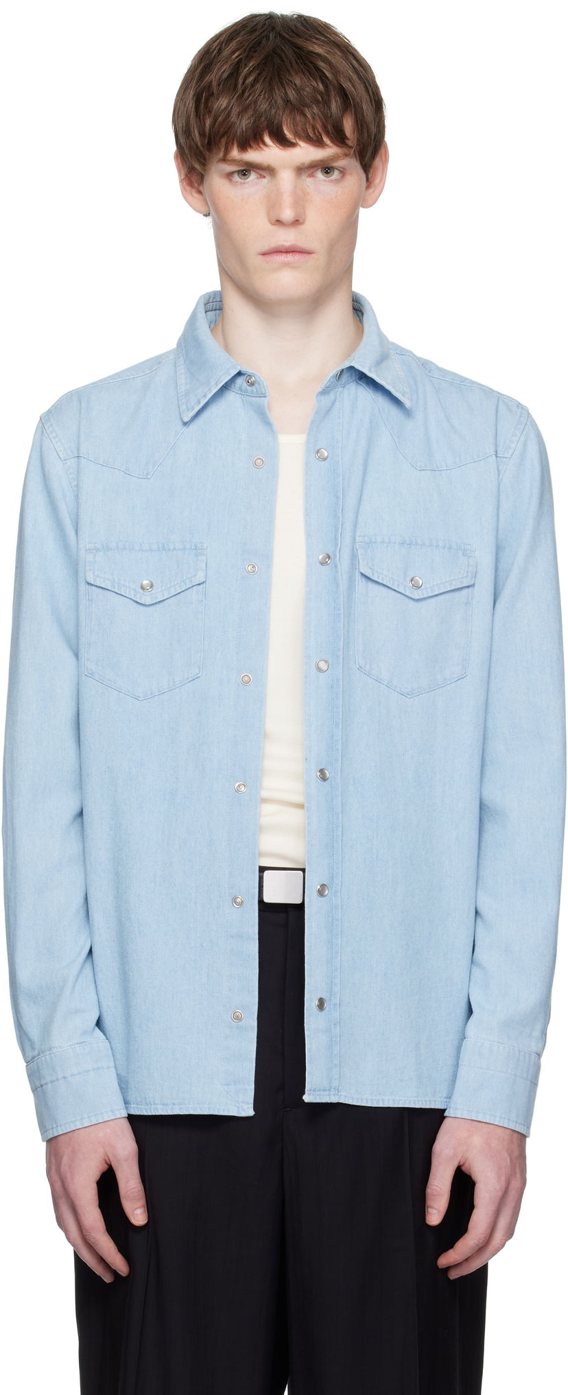 Košeľa Tom Ford TOM FORD Denim Chambray Western Shirt Modrá | HDS001-FMC240