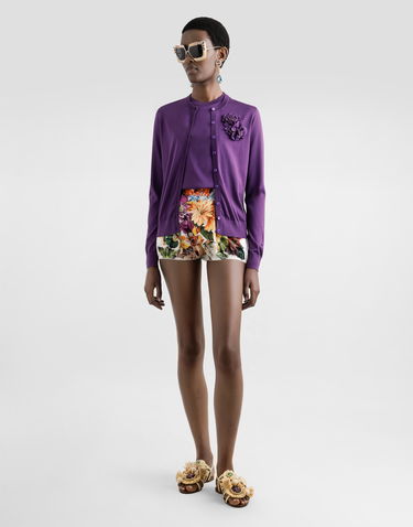 Sveter Dolce & Gabbana Dolce & Gabbana Silk Cardigan with Flower Brooch Fialová | FXV09ZJBSO1F0257, 1