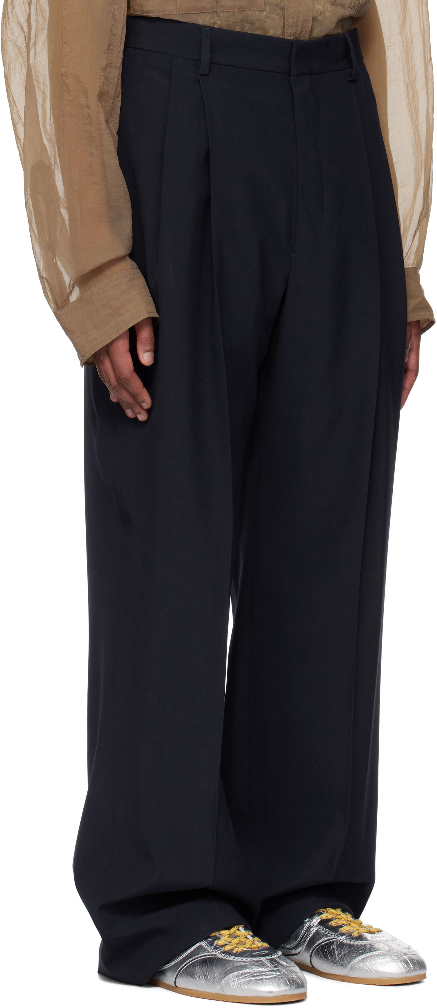 Nohavice Dries Van Noten Dries Van Noten Wool Straight-Leg Trousers Navy | 251-020914-1063, 1