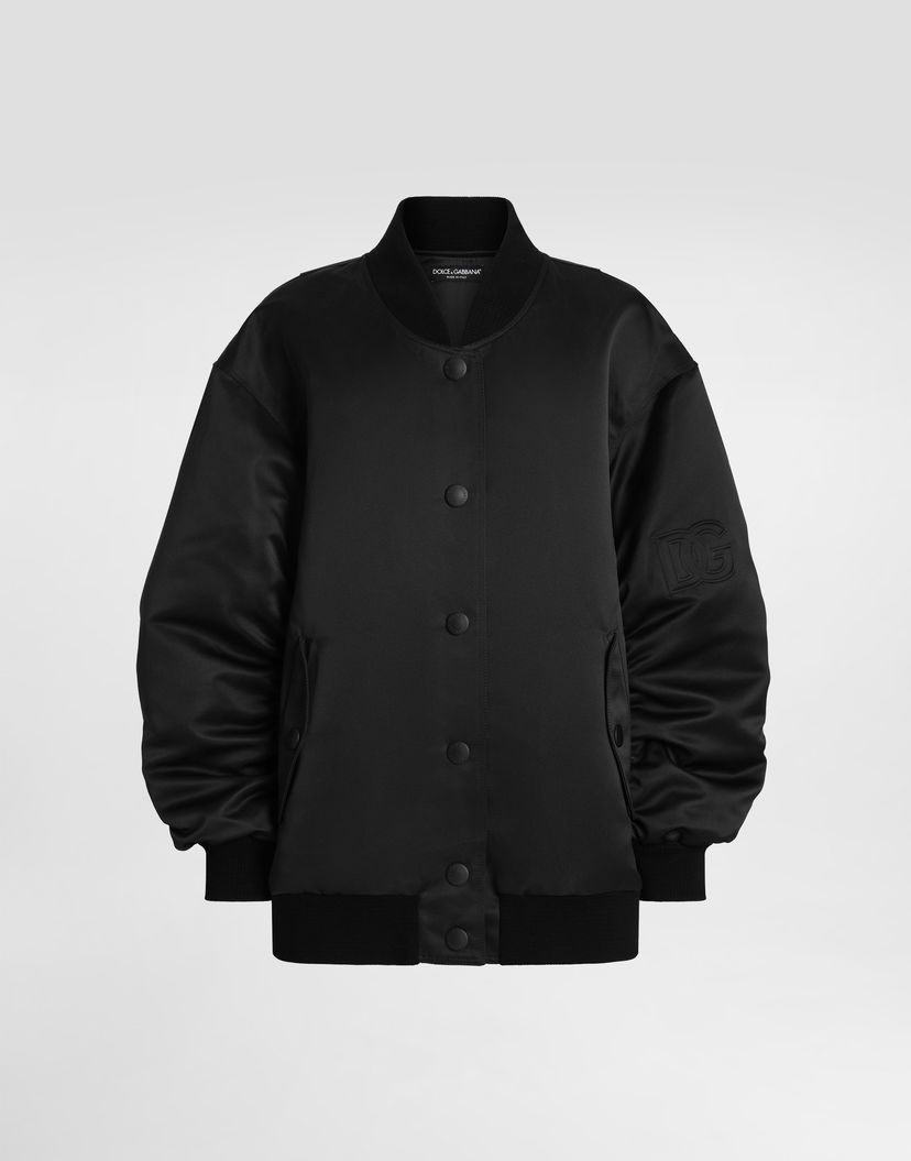 Bomber bunda Dolce & Gabbana Dolce & Gabbana Oversized Satin Bomber Jacket with Embossed Logo Čierna | F9S63ZGDC6QN0000