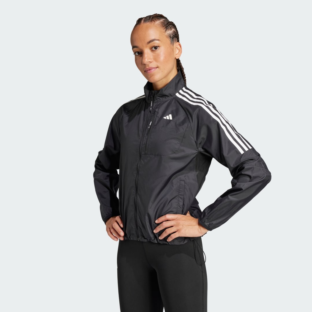 Bunda adidas Performance Own the Run 3-Stripes Packable Jacket Čierna | JD2299, 0