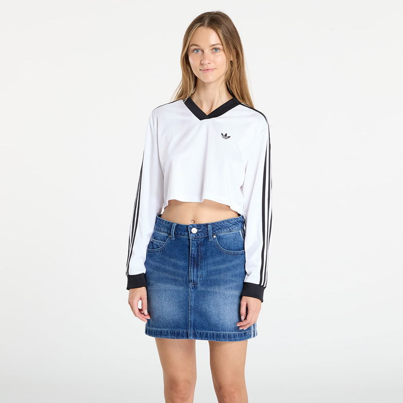 Crop Top adidas Originals Adicolor Football Jacquard Crop Long-Sleeve Top Biela | JV9740