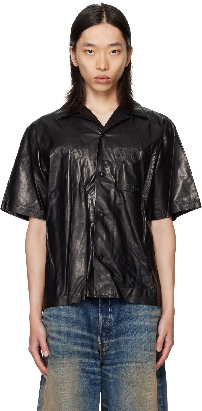 Košeľa AMIRI AMIRI Lightweight Camp Leather Shirt Čierna | AMLTIR1017