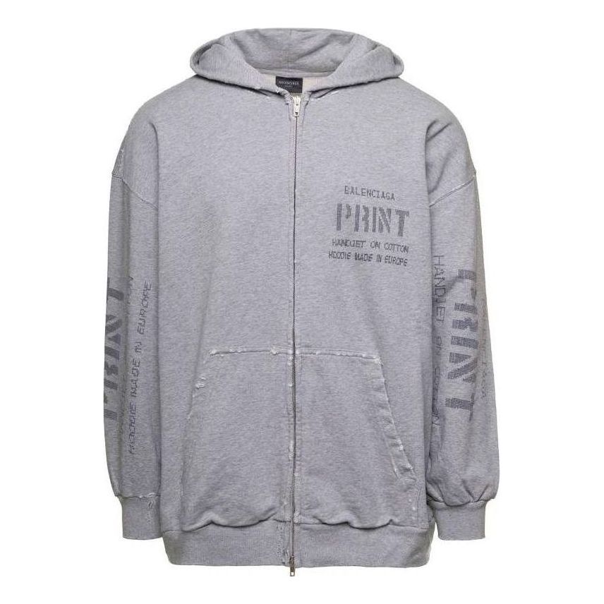 Mikina Balenciaga Print Zip-Up Hoodie Šedá | 744454TOVN41167, 0
