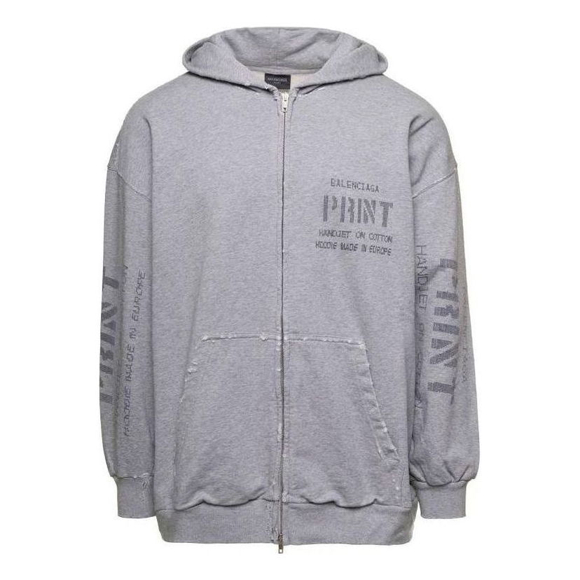 Mikina Balenciaga Print Zip-Up Hoodie Šedá | 744454TOVN41167