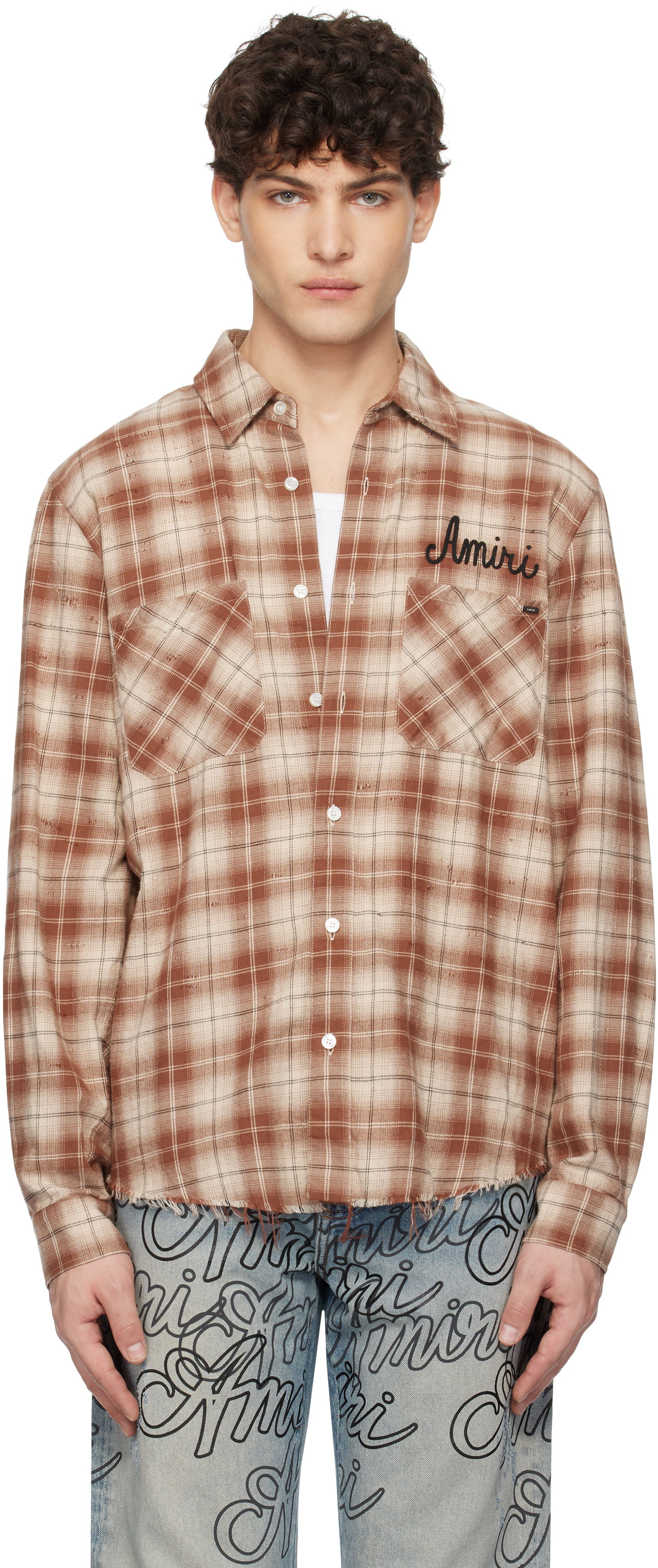 Košeľa AMIRI Amiri Shotgun Distressed Flannel Shirt Hnedá | AMSTFL1009, 0