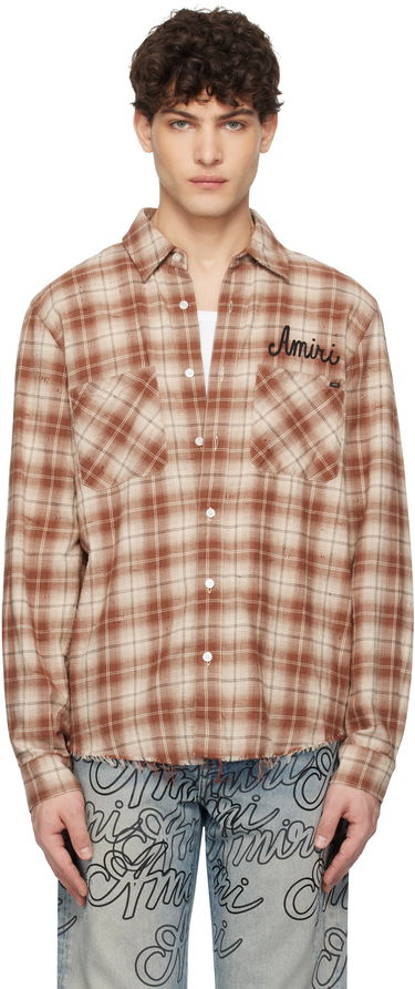 Košeľa AMIRI Amiri Shotgun Distressed Flannel Shirt Hnedá | AMSTFL1009, 0