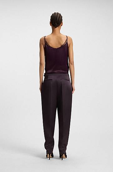 Nohavice BOSS Regular-fit Pleated Trousers with Tapered Leg Čierna | 50548218, 1