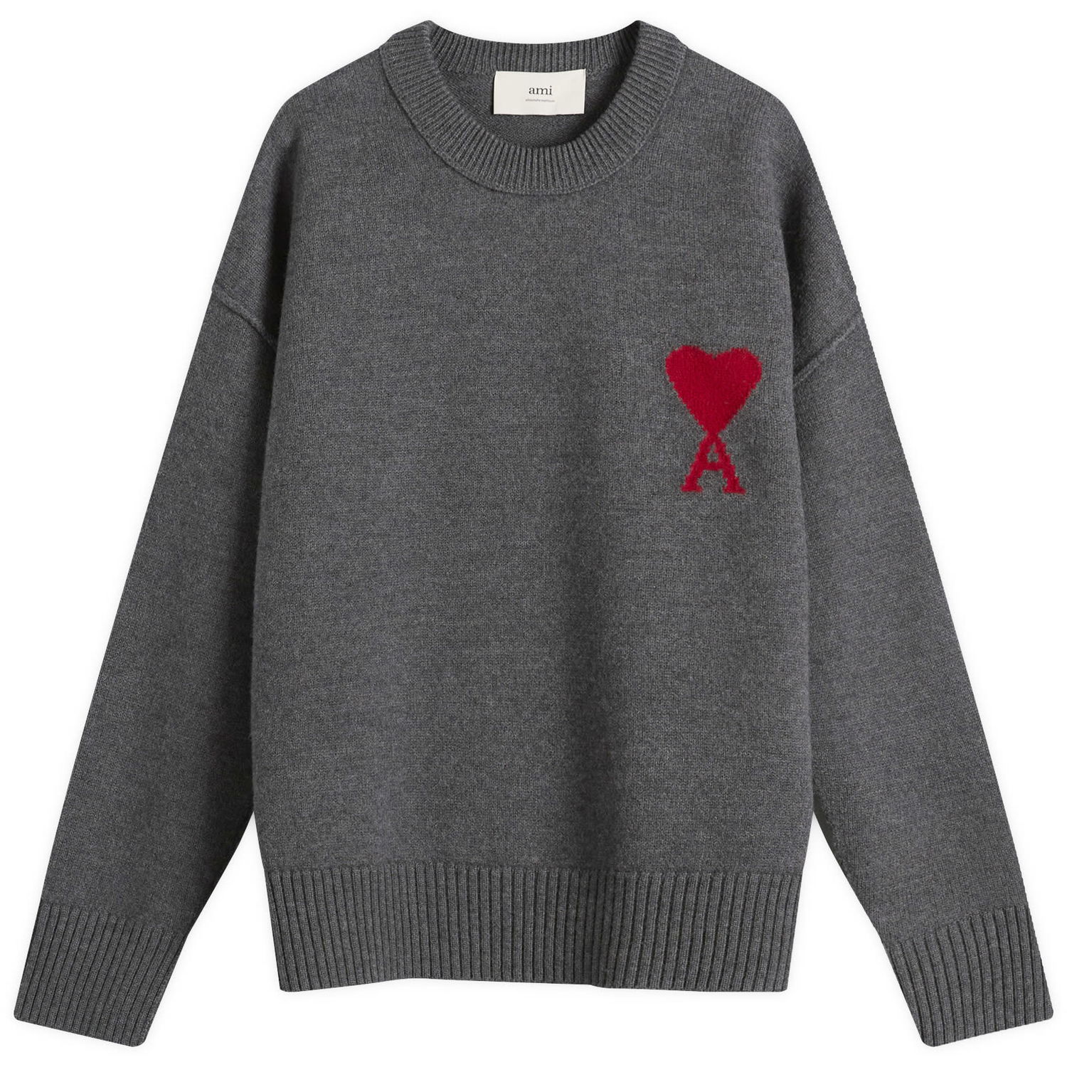 Sveter AMI Men's Merino Wool Knit ADC Crew Neck Jumper, Size Large Šedá | H25UKS838-018-084H25, 0