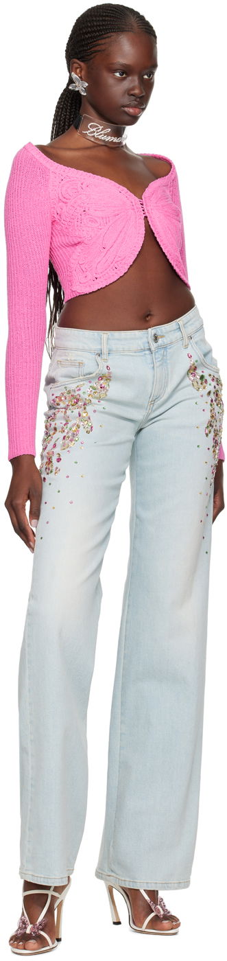 Crop Top Blumarine Embroidered Cropped Cardigan Ružová | P422M450A, 3
