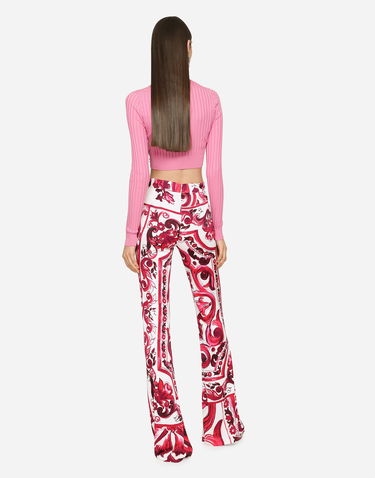 Nohavice Dolce & Gabbana Flared Organza Pants with Majolica Print Biela | FTCVTTFS8C0HE3TN, 2