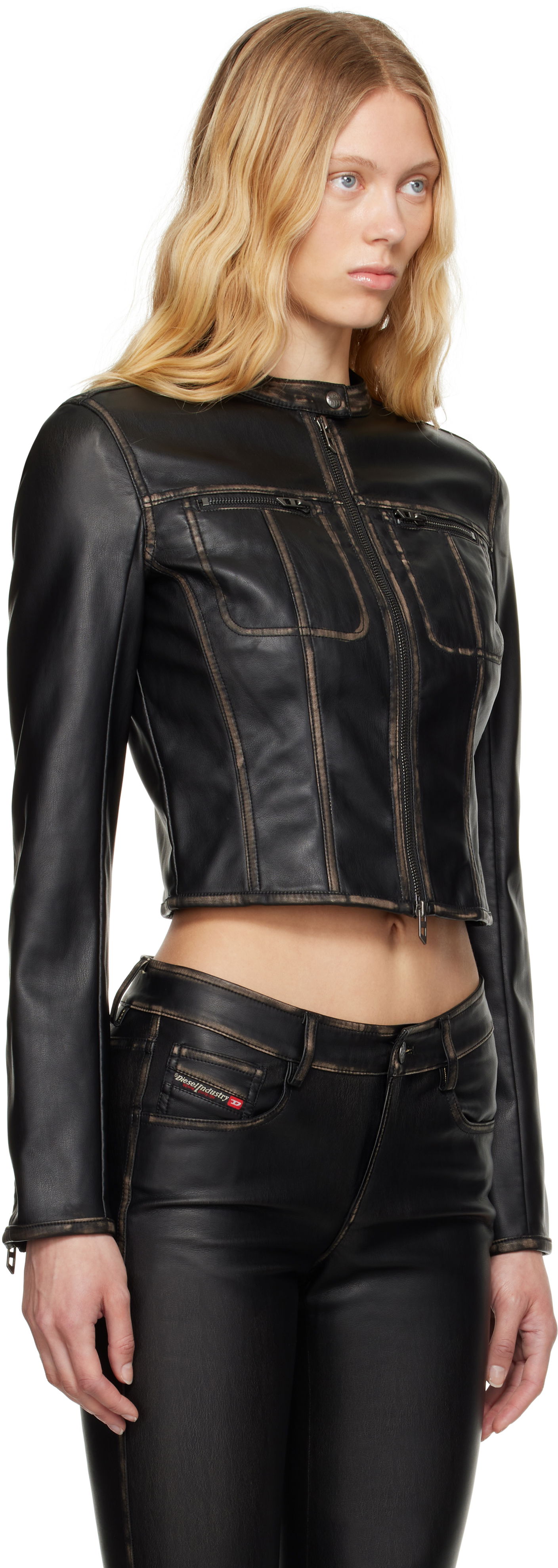 Bunda Diesel G-Lobe Faux-Leather Cropped Jacket Čierna | A16660 0IKAR, 1