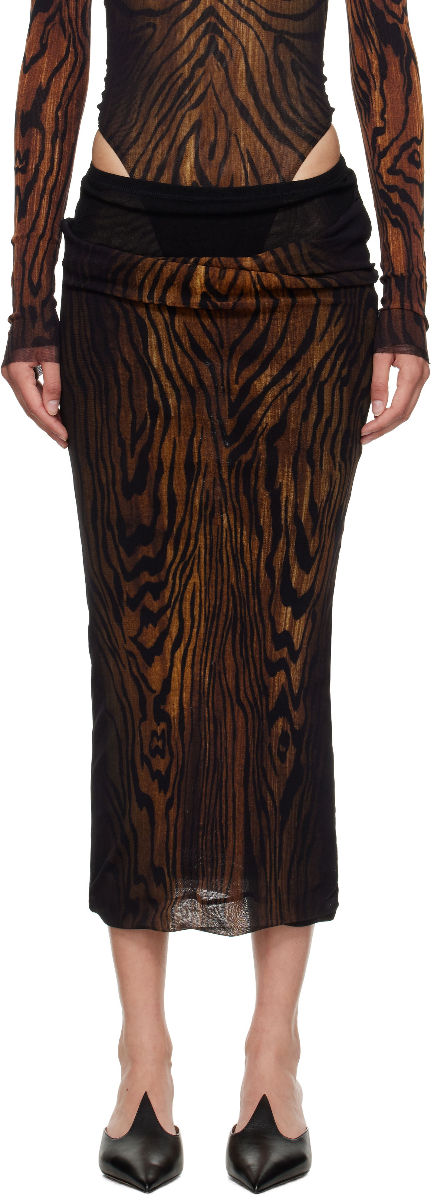 Sukňa Jean Paul Gaultier Jean Paul Gaultier 'The Long Draped Wood' Midi Skirt Hnedá | 25/03-W-SK011-M002P-0060, 0