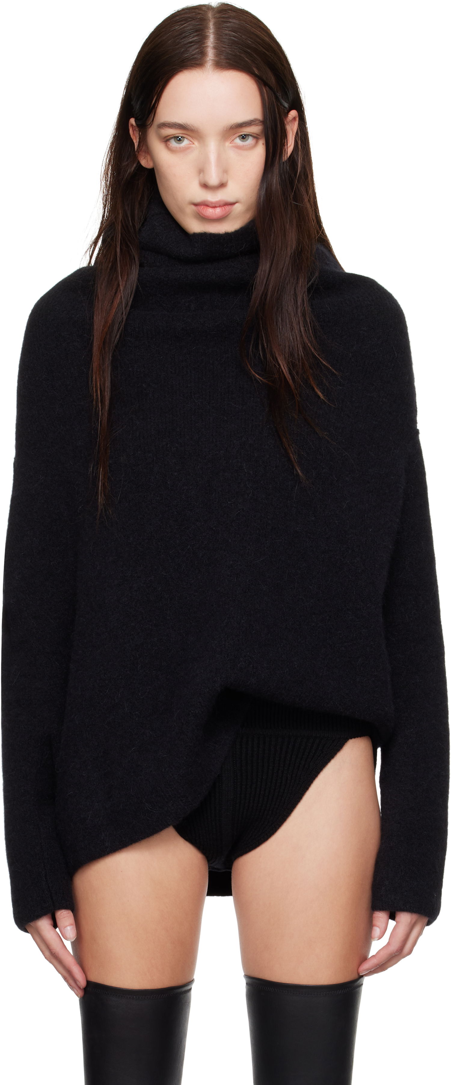 Sveter Rick Owens Turtleneck Shroud Sweater Čierna | RO02D3674 KWPL, 0