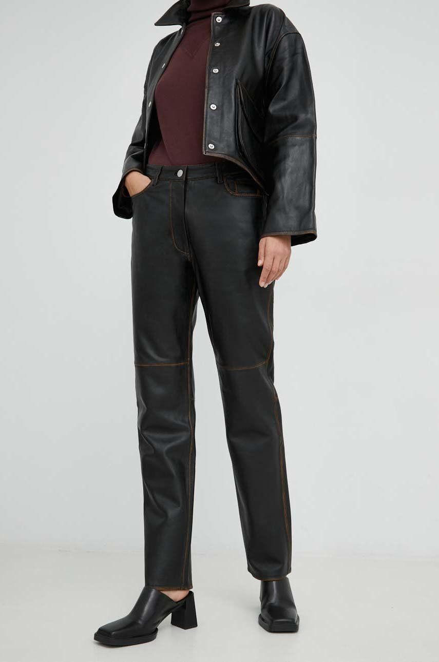 Nohavice Samsoe Samsoe Susanna Leather Trousers Čierna | F22400166, 0