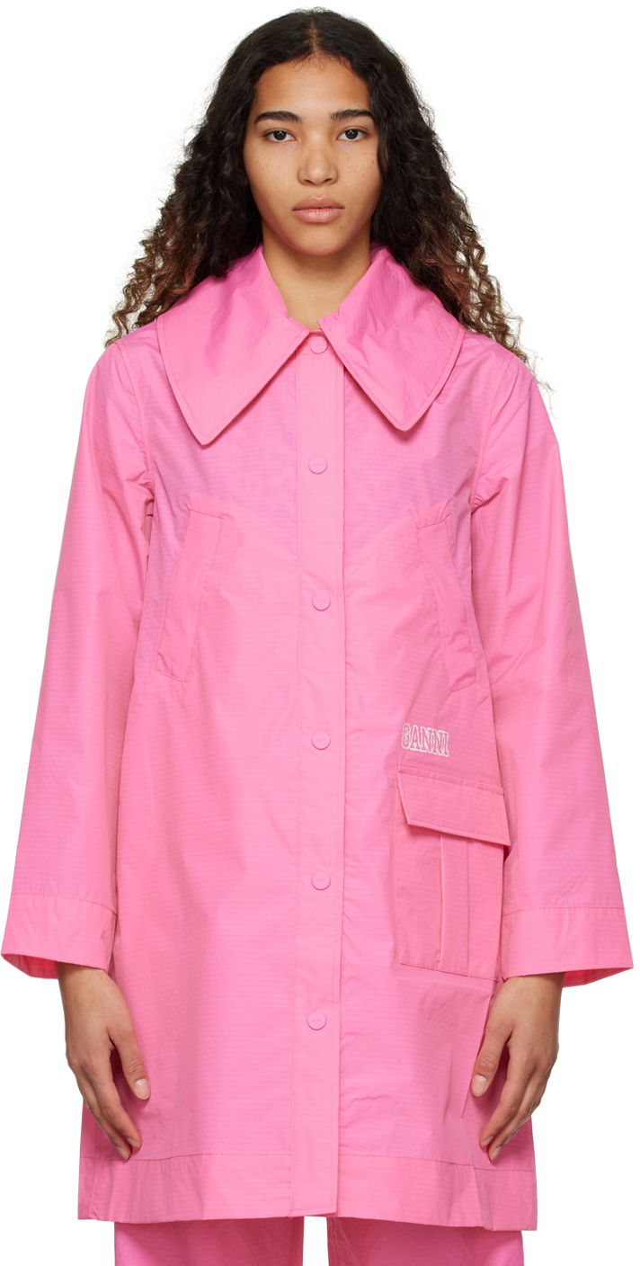 Pláštenka GANNI GANNI Oversized Shirt Jacket Ružová | F7609, 0