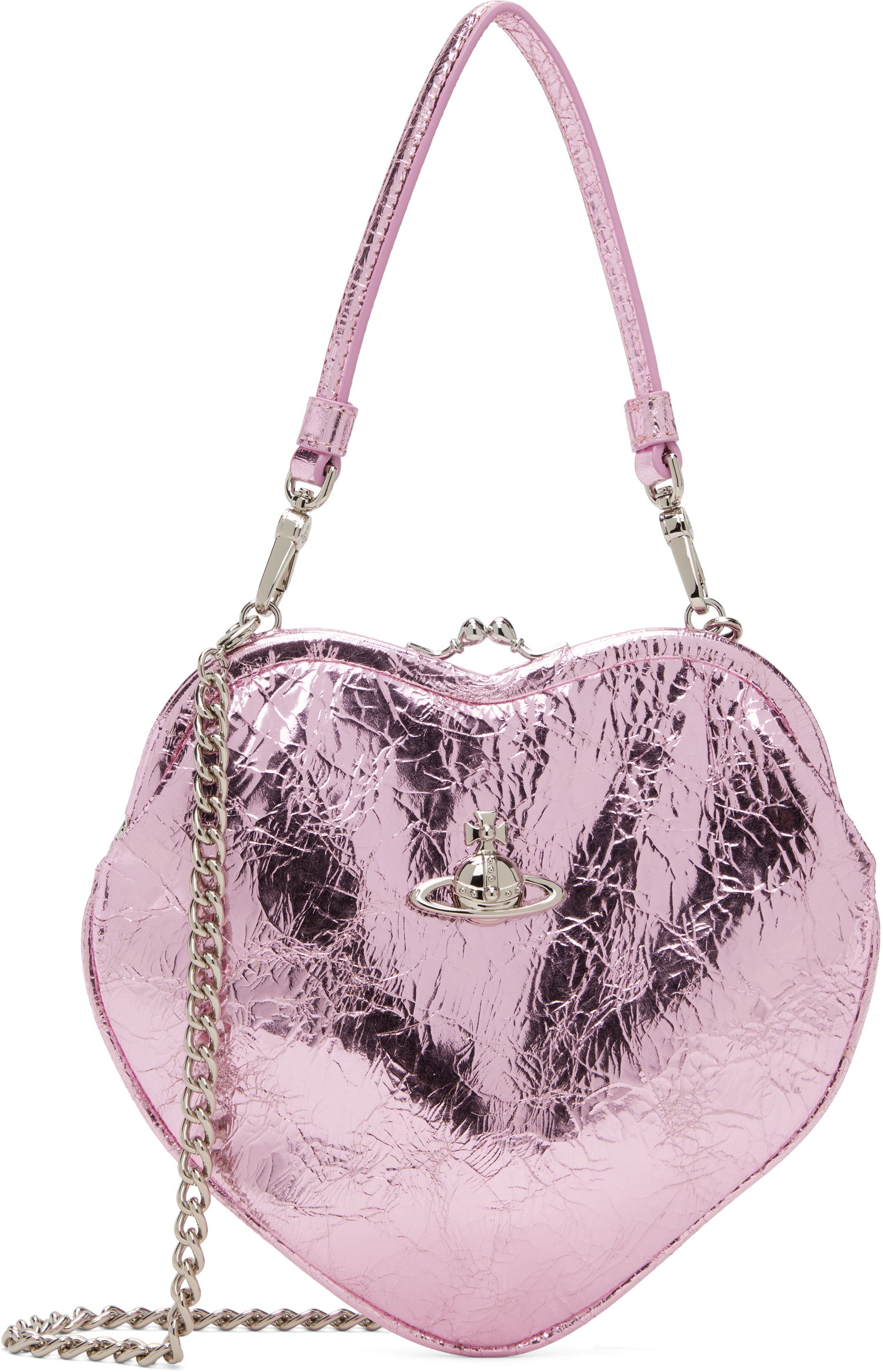 Kabelka Vivienne Westwood Belle Crinkled Metallic Heart Frame Bag with Chain Ružová | 4B01000CW-L00A7-, 0