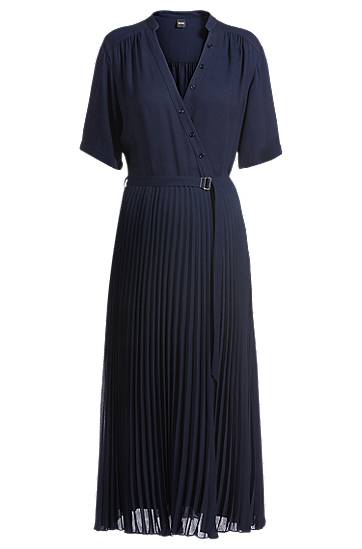 Šaty BOSS Pleated Wrap Dress with Belt Navy | 50530564, 0