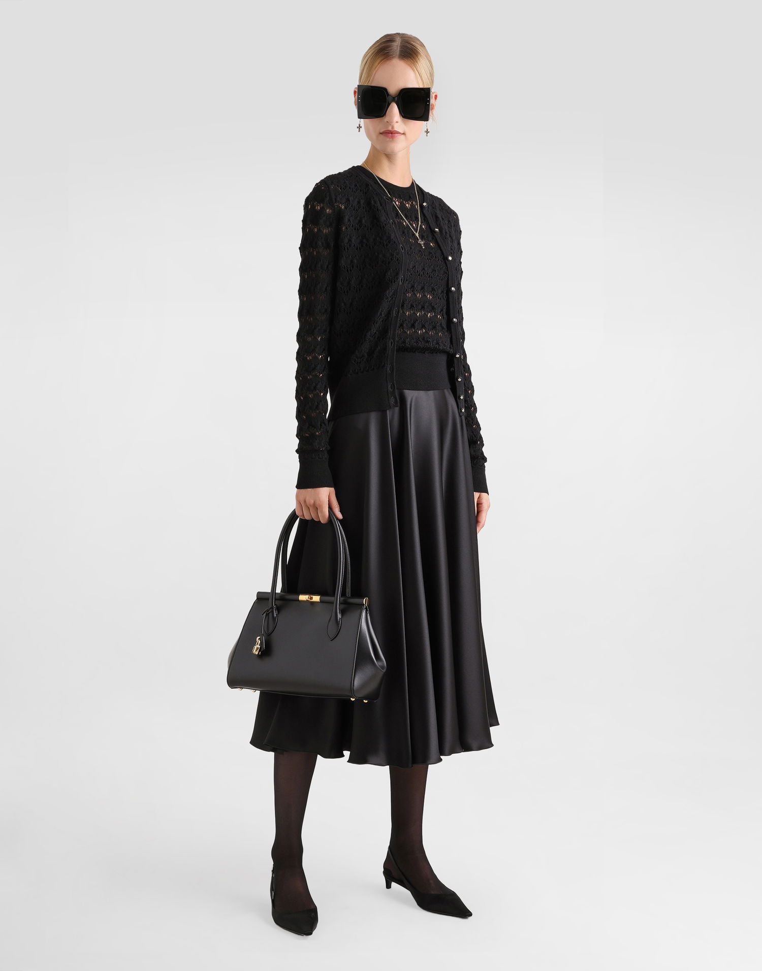 Sukňa Dolce & Gabbana Dolce & Gabbana Calf-Length Silk Satin Circle Skirt Čierna | F4CSOTFU1NUN0000, 1