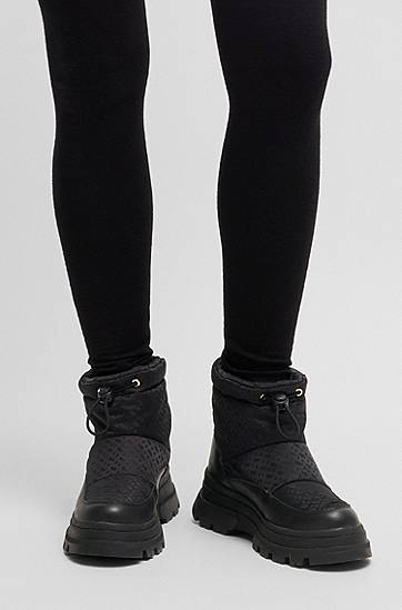 Tenisky a topánky BOSS Monogram Slim-Fit Boots with Leather Trims Čierna | 50523505, 1