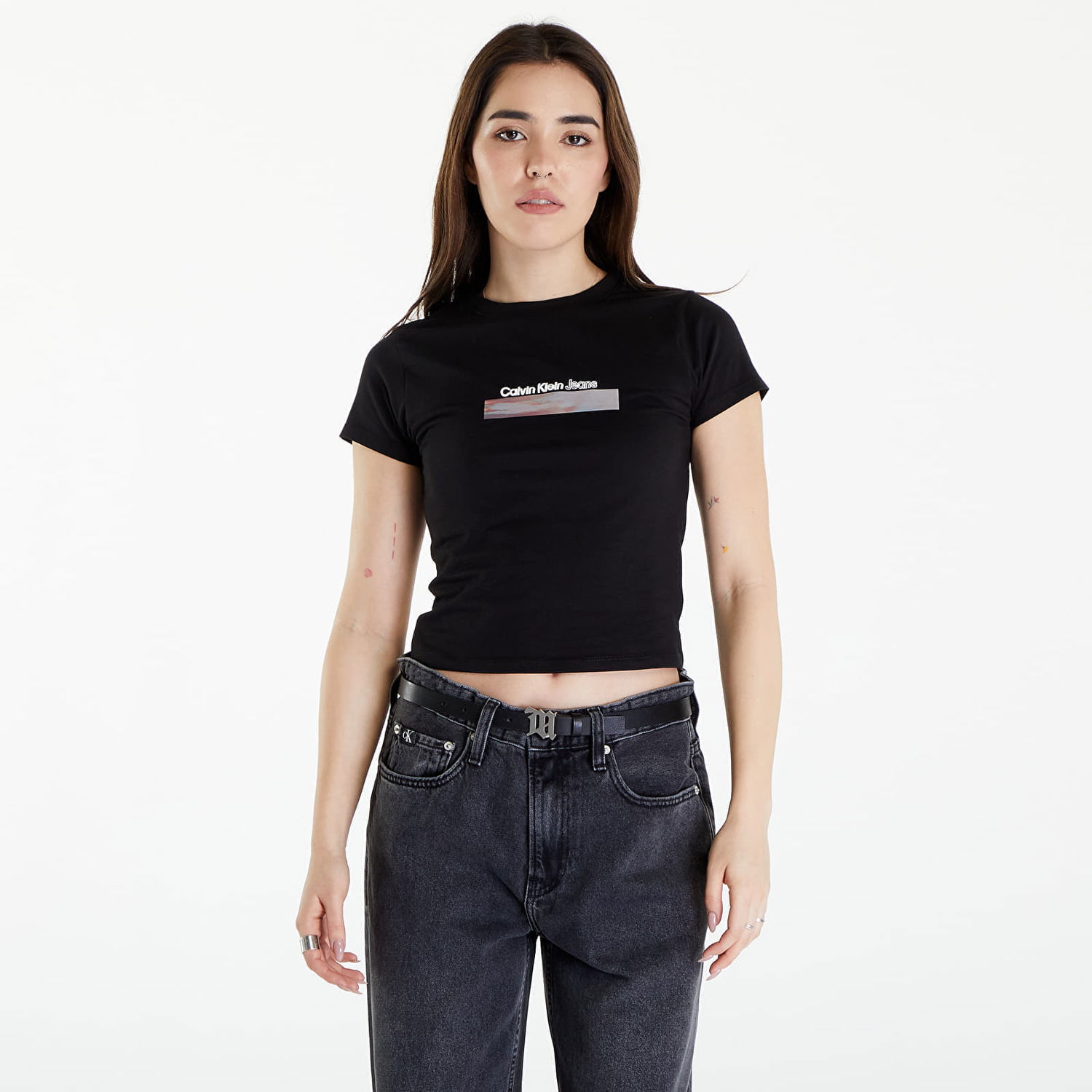 Tričko CALVIN KLEIN Diffused Box Fitted Short Sleeve Tee Čierna | J20J223167 BEH, 0