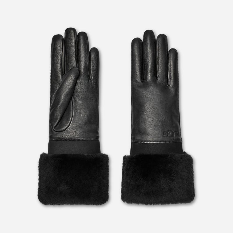 Rukavice UGG Shearling Trim Leather Gloves L Čierna | 101043-BLK, 1