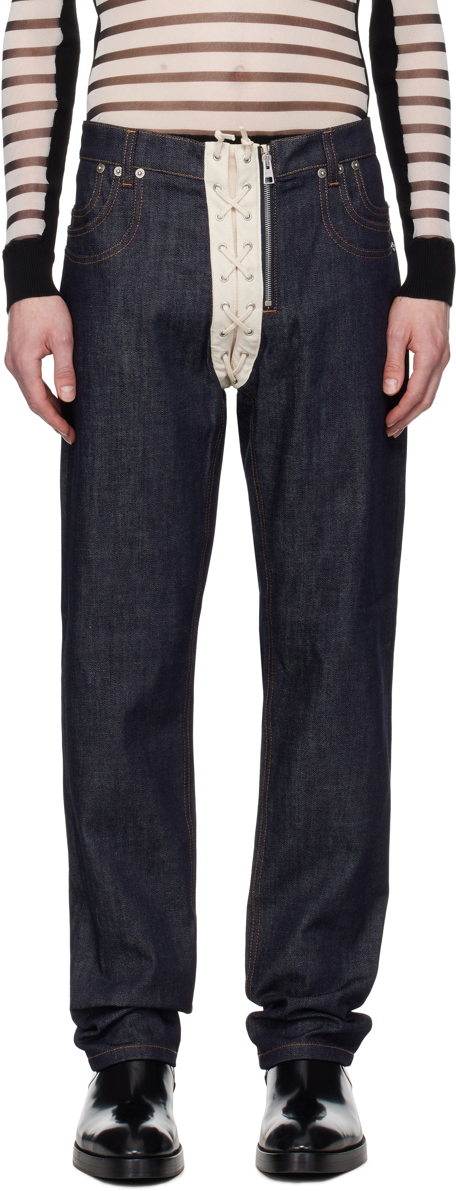 Džínsy Jean Paul Gaultier Jean Paul Gaultier 'The Contrasting Lace-Up Denim' Jeans Modrá | 25/33-F-JE162-D019-5568, 0