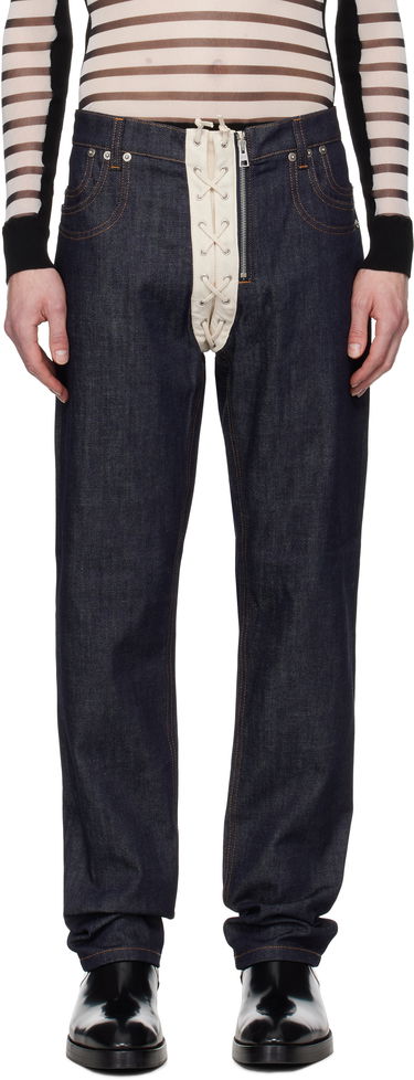 Džínsy Jean Paul Gaultier Jean Paul Gaultier 'The Contrasting Lace-Up Denim' Jeans Modrá | 25/33-F-JE162-D019-5568, 0