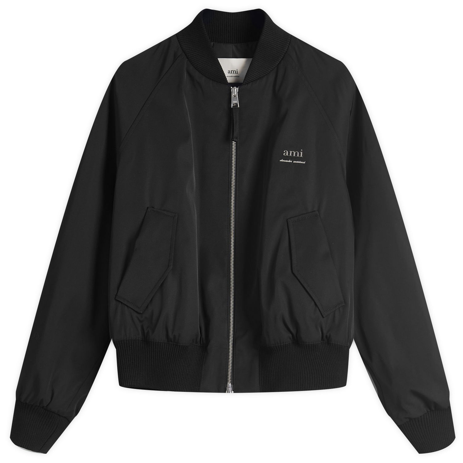 Bomber bunda AMI AMI Paris Women's Wool Gabardine Logo Bomber Jacket, Size Large Čierna | FJK012-PA0007-001, 1
