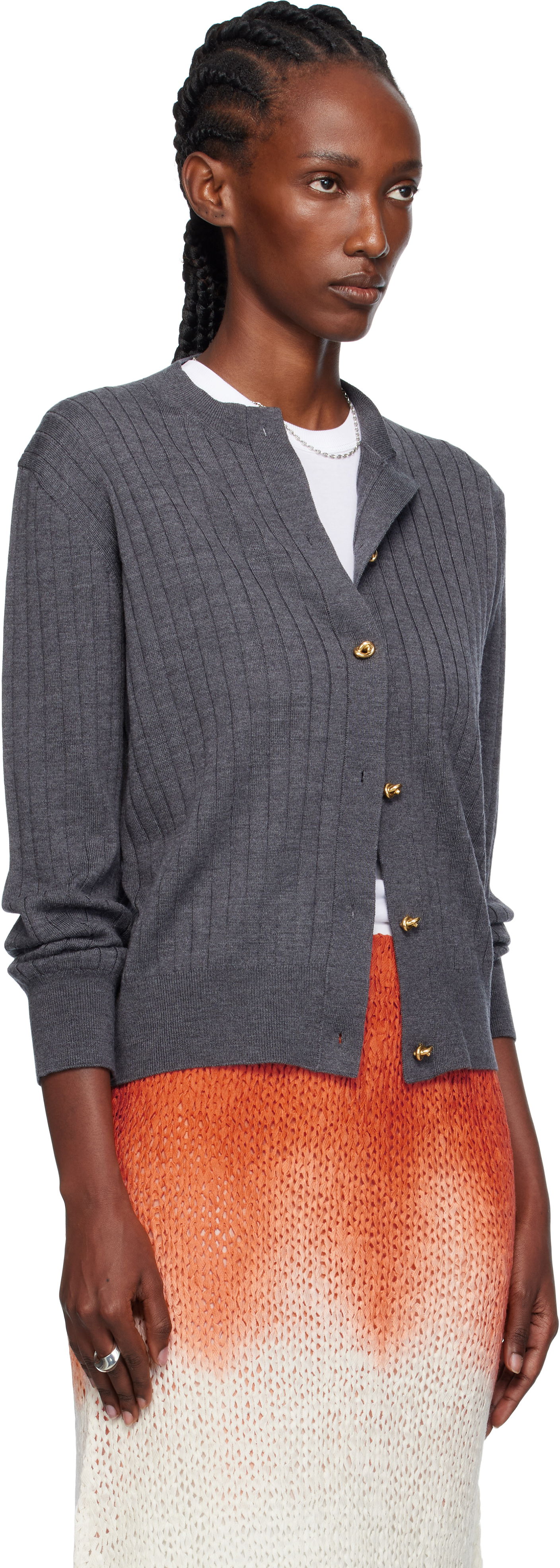 Sveter Bottega Veneta Bottega Veneta Wool Rib Knit Cardigan Šedá | 835337 V5L70, 1