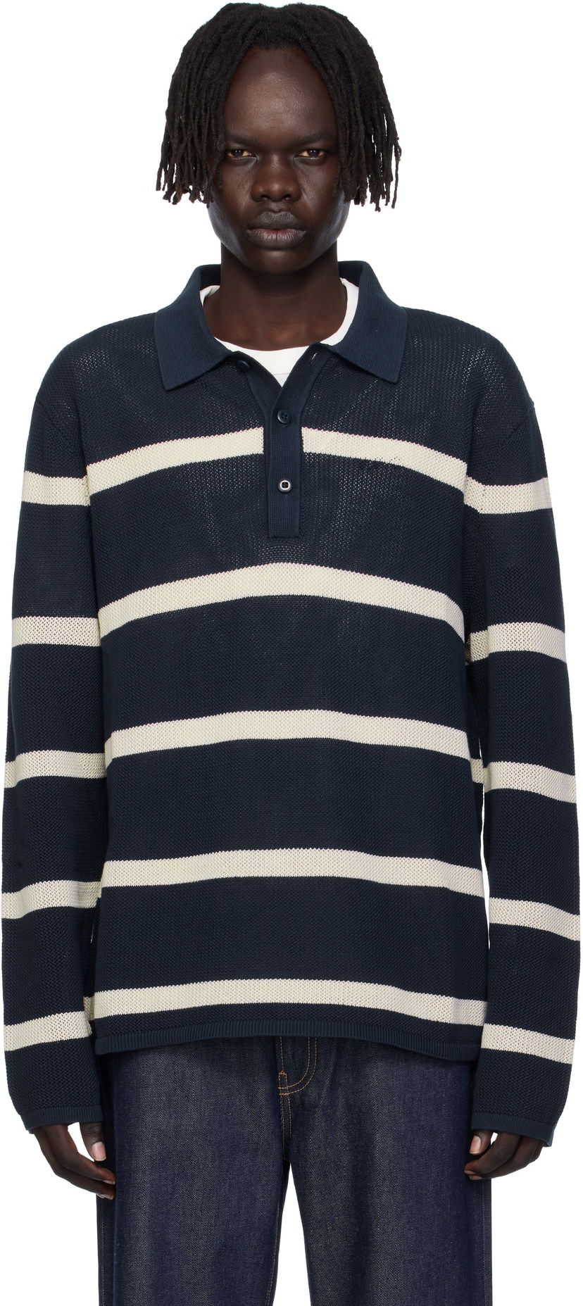 Polo tričko CALVIN KLEIN Calvin Klein Long Sleeve Striped Polo Navy | 81B388G