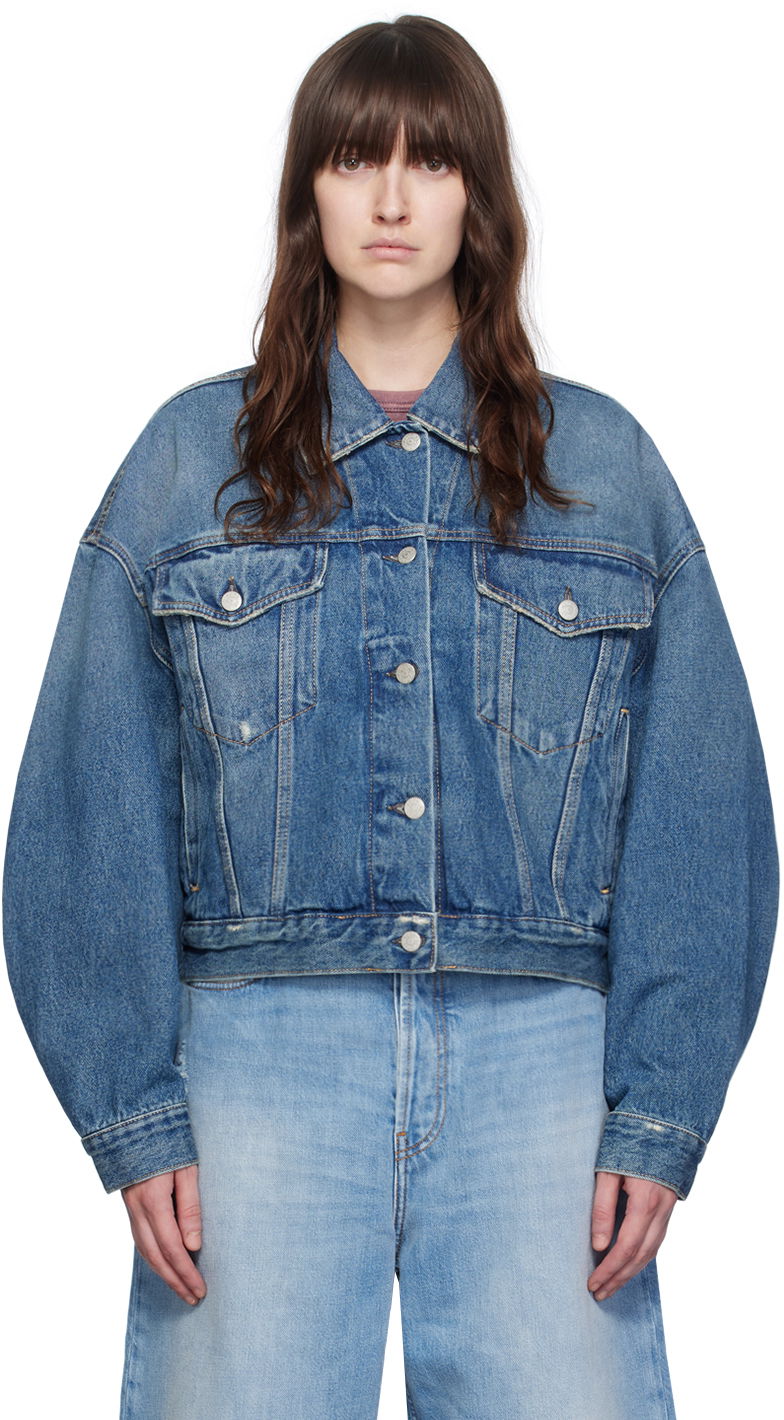 Blue Relaxed Cropped Fit Denim Jacket