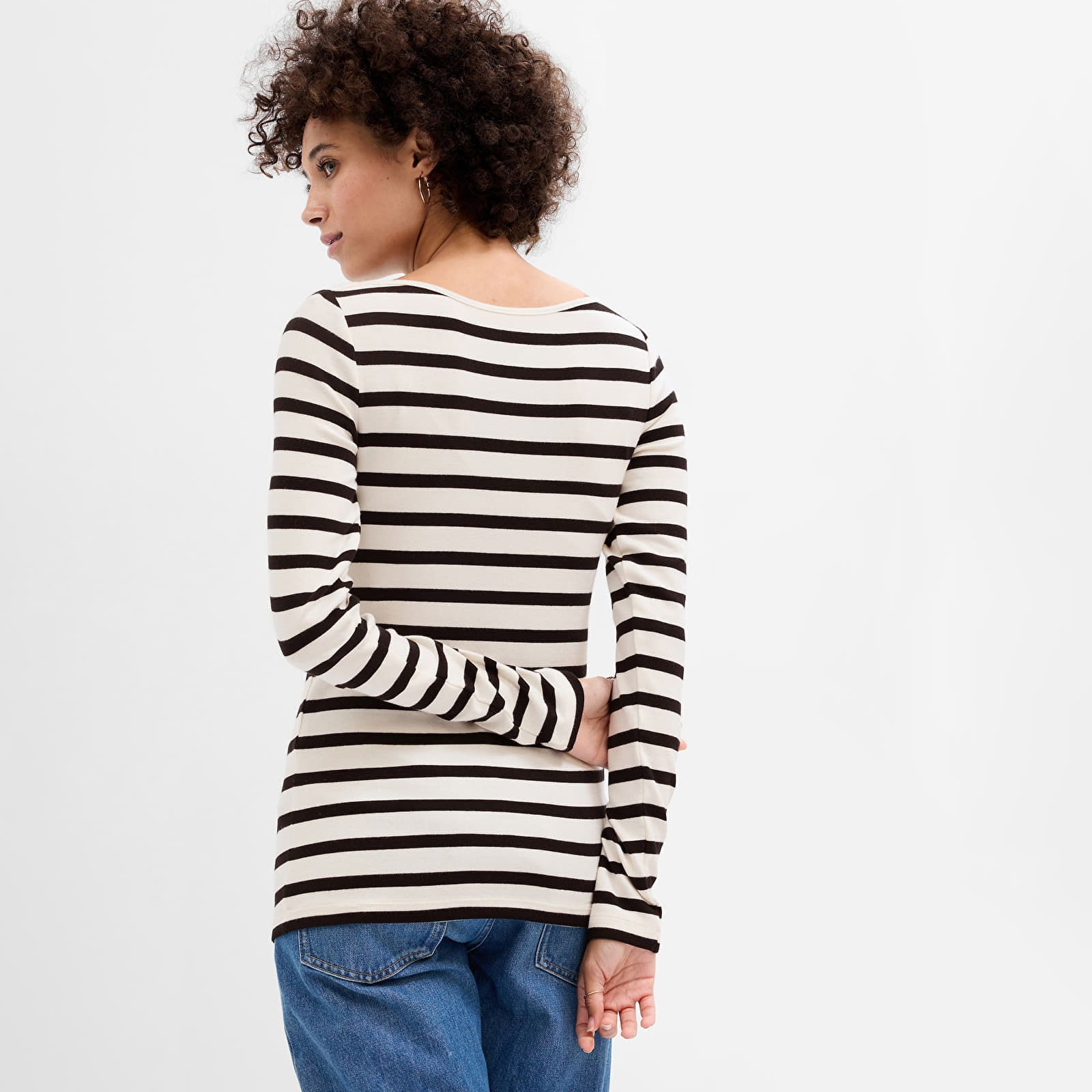 T-shirt Modal Bateau Navy White Stripe L