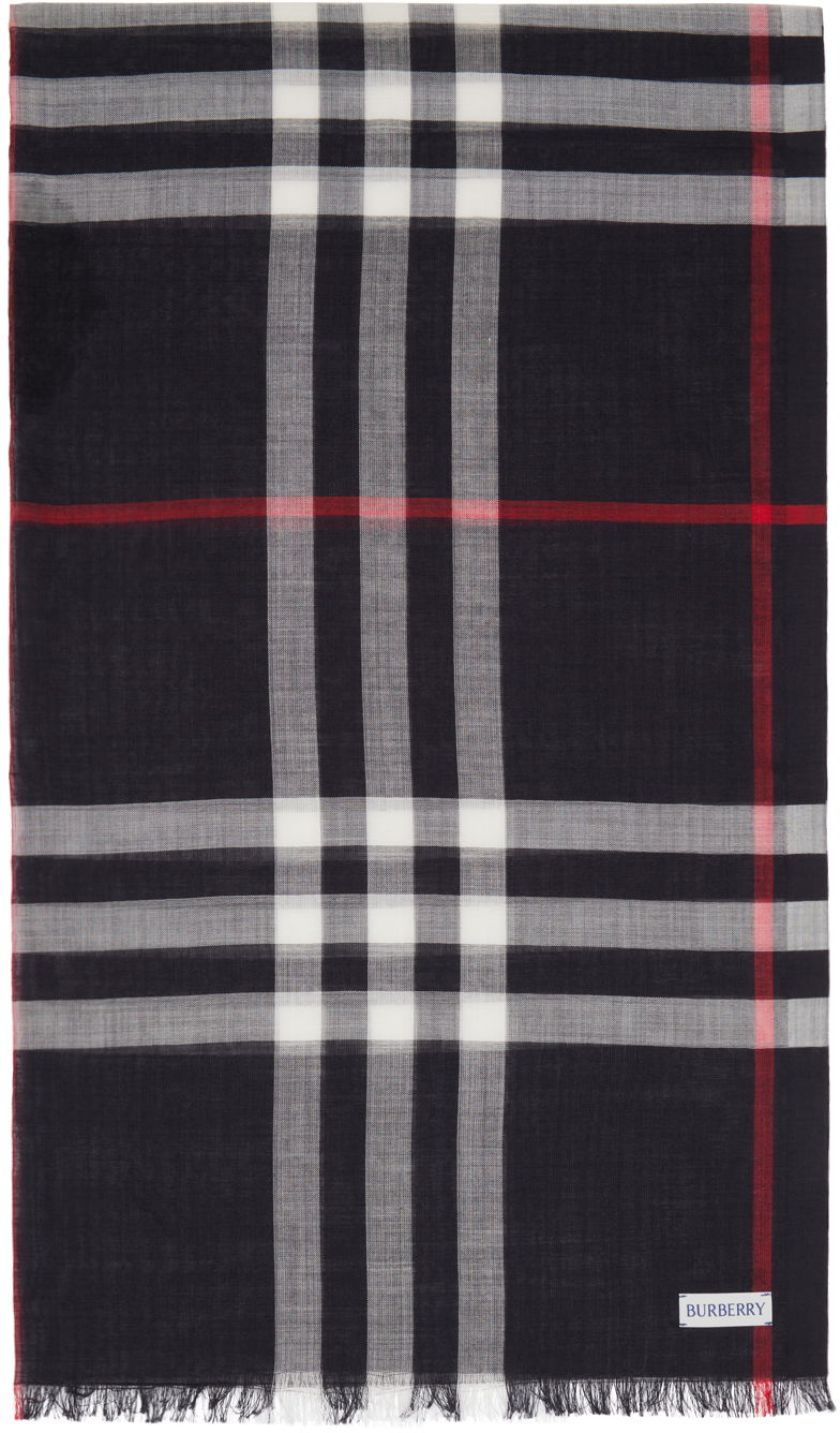 Šál Burberry Navy Check Scarf Navy | 8078780, 0