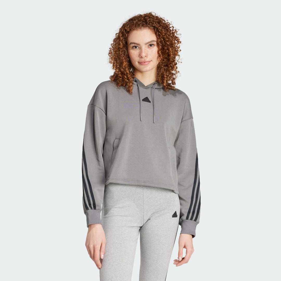 Mikina adidas Performance Future Icons 3-Stripes Cropped Hoodie Šedá | JE7226, 0
