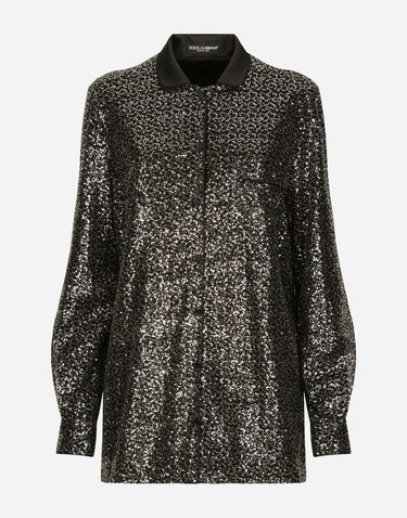 Košeľa Dolce & Gabbana Sequined Long Sleeve Shirt Čierna | F5G56TGDB5GS9000, 0